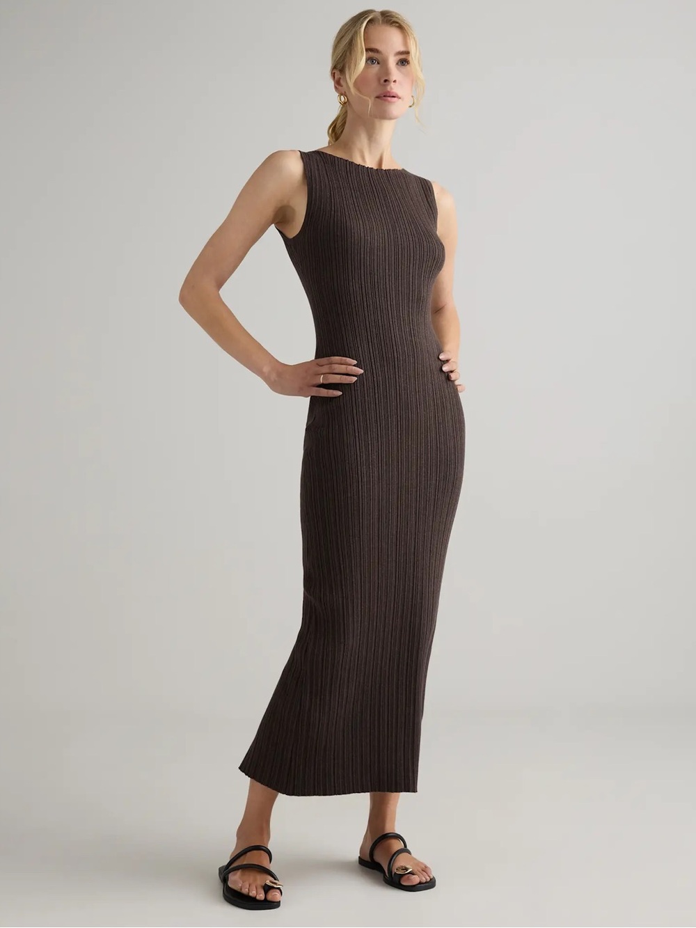 Quince Cotton Cashmere Ribbed Sleeveless Midi Dress - Picture 1 of 8